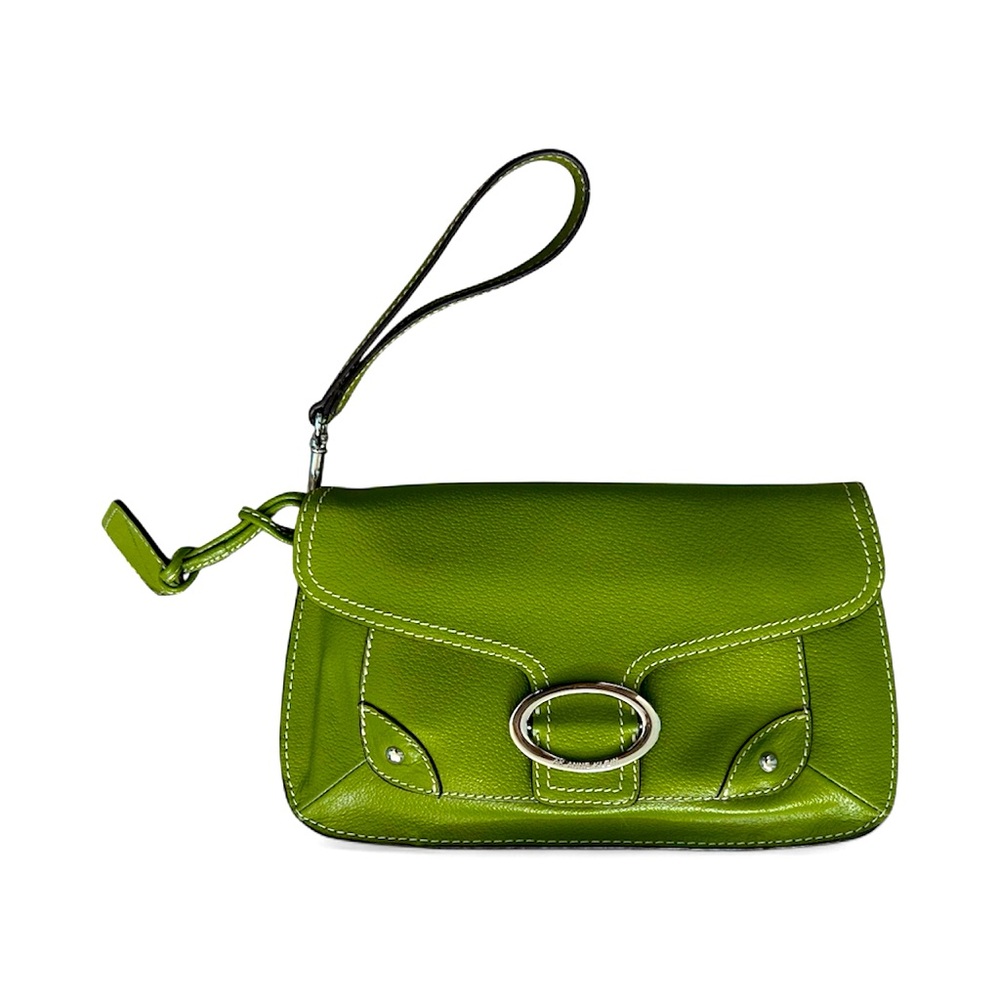 Anne Klein Green Leather Clutch with Strap NWT